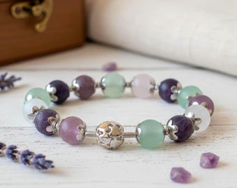 Pulsera de fluorita natural esmerilada de 10 mm, pulsera elástica de piedras preciosas hecha a mano, joyería con cuentas de acero inoxidable.