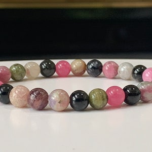 Rainbow Tourmaline Bracelet, Premium Grade Stretch Gemstone Bracelet, 6mm Round Polished Beads, October Birthstone Minimalist Bracelet