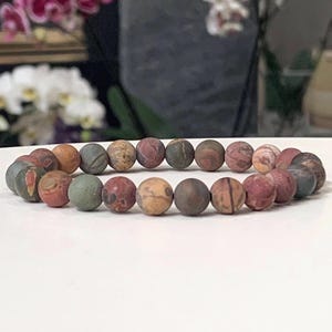 Matte Picasso Jasper Bracelet 6mm 8mm 10mm Natural Gemstone Stretch Beaded Handmade Jewelry