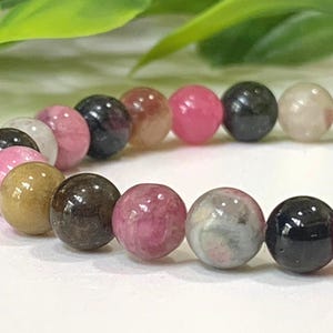 Rainbow Tourmaline Gemstone Bracelet - October Birthstone Gift, 6mm Tourmaline Beads