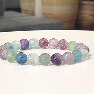 Rainbow Fluorite Gemstone Bracelet: Grade AA+ Crystal Beads Stretch Bracelet image 6