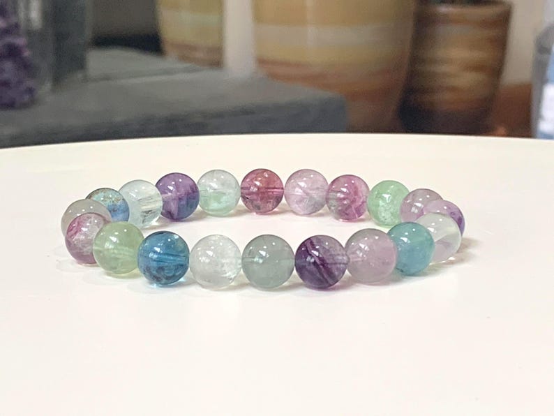 Rainbow Fluorite Gemstone Bracelet: Grade AA+ Crystal Beads Stretch Bracelet image 6