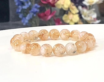 Natural Citrine Gemstone Bracelet • Brazilian Crystal Beads, November Birthstone, Stretch Bracelet