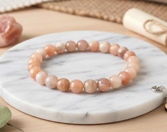 Natural Sunstone Bracelet: AA+ Gemstone Stretch Bracelet, Choose Your Bead Size, Custom Fit
