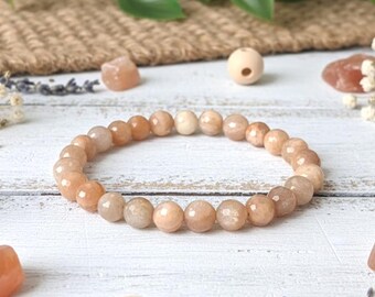 Natural Sunstone Bracelet: Grade AA+ Faceted Gemstone Stretch Bracelet
