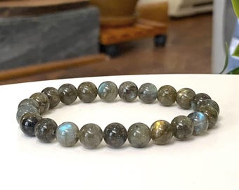 Natural Labradorite Gemstone Bracelet: 8mm Beads, Stretch Mystical Crystal Jewelry