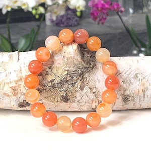Natural Carnelian Bracelet, Premium Grade Carnelian Stretch Gemstone Bracelet, July Birthstone