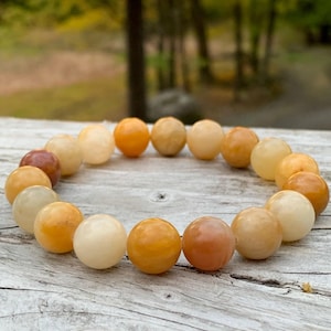 Natural Yellow Jade Bracelet, Premium Stretch Gemstone Bracelet, Large 12mm Beads, Jade Fall Jewelry, Gift for Her, Gift for Him