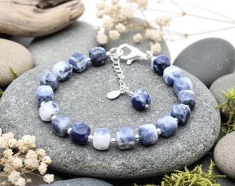 Sodalite Bracelet: 6.5mm Faceted Gemstones, 925 Sterling Silver, Bracelet for Men & Women