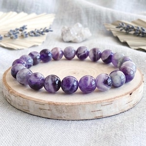 Natural Amethyst Gemstone Stretch Bracelet made with 8mm Grade AA+ Crystals February Birthstone Gift