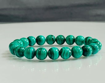 70/% Off ! 12.38 Gram Natural Malachite 8x10mm gemstone Bracelet 92.5 Sterling Silver Malachite Bracelet 8 inch long