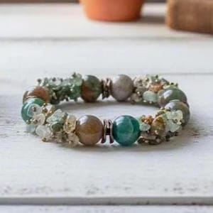 Natural Indian Agate Gemstone Bracelet - Elegant Women's Statement Stretch Bracelet