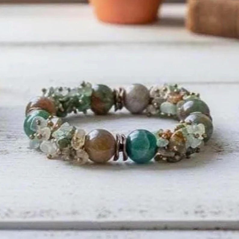 Natural Indian Agate Gemstone Bracelet - Elegant Women's Statement Stretch Bracelet