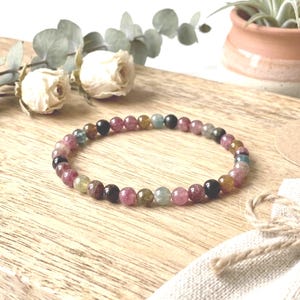 Dainty Rainbow Tourmaline Bracelet - 5mm AAA+ Grade Gemstone Stretch Bracelet, October Birthstone