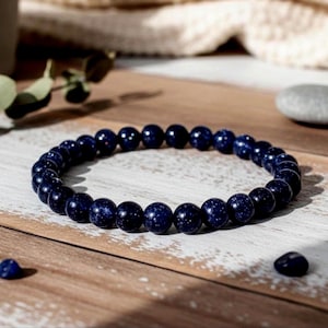 Dark Blue Goldstone Bracelet - Sparkling Gemstone Stretch Bracelet for Men & Women, Custom Sizing