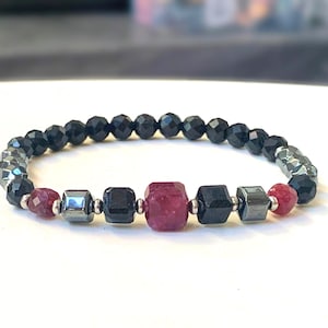 Black Tourmaline, Hematite & African Ruby Gemstone Bracelet