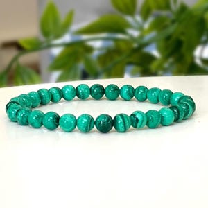 Genuine Malachite Bracelet, Premium Grade Stretch Gemstone Bracelet, 6mm Natural Malachite Beads