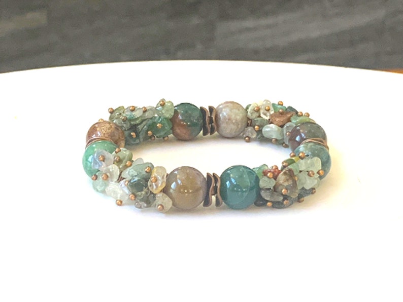 Natural Indian Agate Gemstone Bracelet - Elegant Women's Statement Stretch Bracelet Bild 6