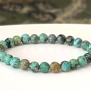 African Turquoise Bracelet, Premium Grade Stretch Gemstone Bracelet, Choose Your Beads Size - 6mm or 8mm Beads