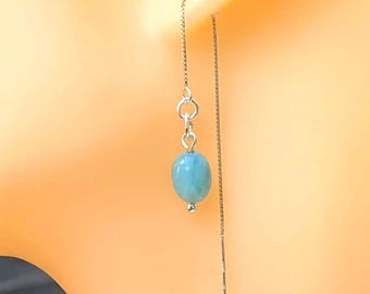 Larimar Gemstone Sterling Silver Threader Earrings: Dominican Larimar