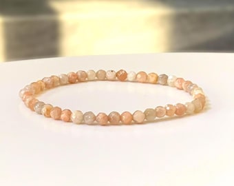 Dainty Sunstone Bracelet - 4mm Faceted Gemstone Stretch Bracelet, minimalist style, Custom Sizing