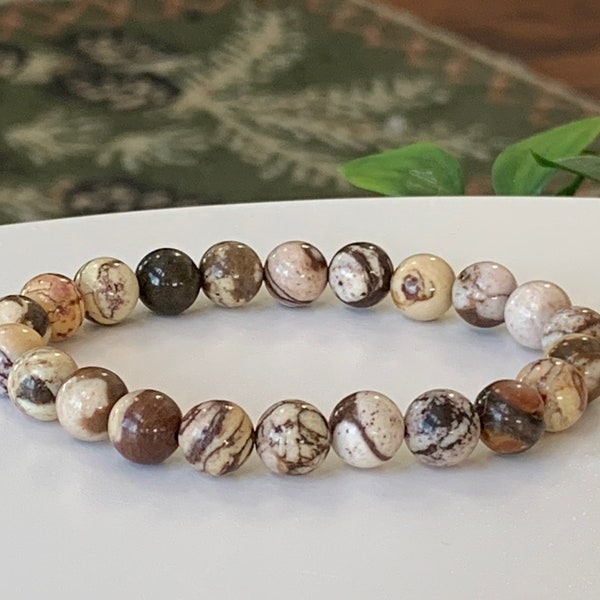 Jasper Bracelet, Natural Zebra Jasper Bracelet, Stretch Bracelet, Jasper Gemstone Bracelet, Grounding Bracelet, Protection Bracelet