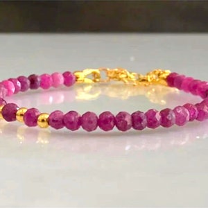 Dainty Ruby Bracelet, Premium Grade Ruby Gemstone Bracelet, July Birthstone, 3.5mm-4mm faceted Stones, Gold or 925 Sterling-Silver