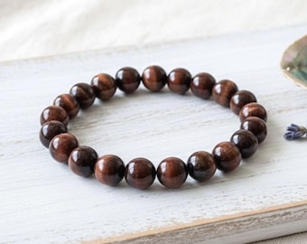 Natural Dark Tiger's Eye Bracelet: AAA Grade Gemstone Protection Stretch Bracelet for Men & Women