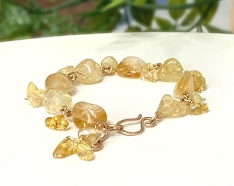 Citrine Gemstone Bracelet: Hand-Hammered Bronze, November Birthstone
