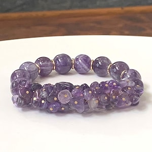 Amethyst Gemstone Bracelet - Stretch Bracelet, February Birthstone, 12mm Amethyst Beads & Chips, Birthday Gift, Gift for Her, Gift for Mom