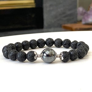 Black Lava & Hematite Aromatherapy Bracelet - Stretch Cord