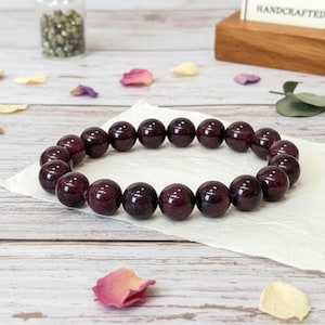 Dark Red Garnet Gemstone Stretch Bracelet Handmade with Natural Garnet Gemstones - January Birthstone Gift