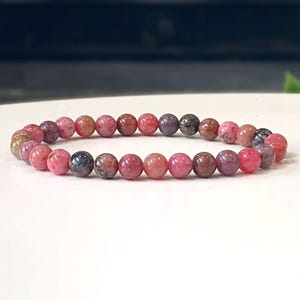 Rhodonite Gemstone Bracelet: Grade AA+ Beaded Stretch Bracelet