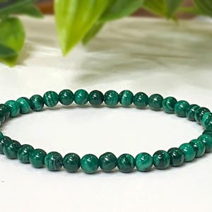 Malachite Gemstone Bracelet - Stretch Bracelet, 4.5mm Dainty Genuine Malachite Beads, Protection Bracelet, Gift for Her, Gift for Him