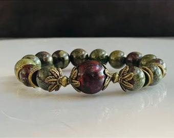 Véritable bracelet africain de pierres de sang - Bracelet extensible, pierre de naissance de mars, bracelet de protection, perles de 10 mm, cadeau pour lui, cadeau d'anniversaire