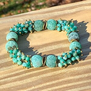 Agate Gemstone Bracelet - Agate Stretch Bracelet, Large 12 mm Weathered Agate Beads