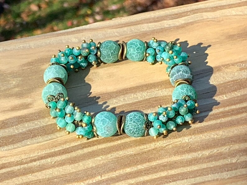 Agate Gemstone Bracelet - Agate Stretch Bracelet, Large 12 mm Weathered Agate Beads