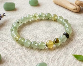 Natural Prehnite Bracelet: Grade AA+ Gemstone Stretch Bead Bracelet, Calming Crystal
