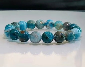 Blue Apatite Gemstone Bracelet - Stretch Bracelet, Genuine Apatite Bead Bracelet, Gift for him, Gift for Her, Protection Bracelet, Healing