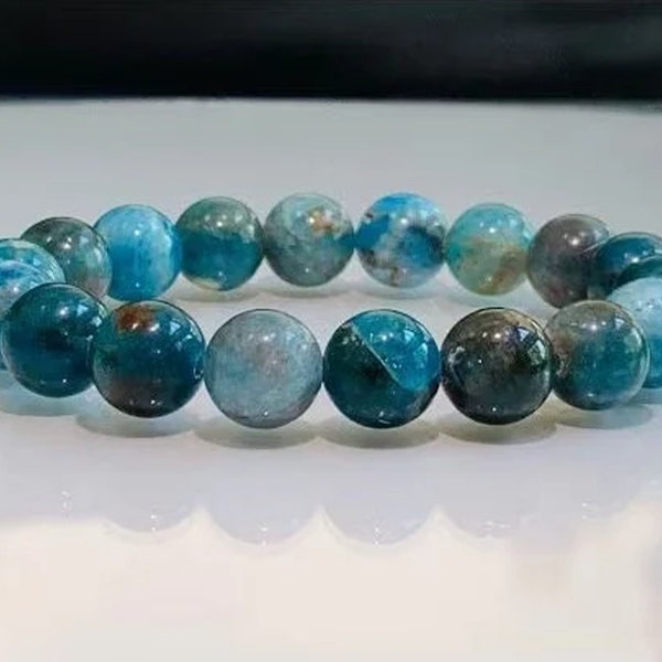 Blue Apatite Gemstone Bracelet - Stretch Bracelet, Genuine Apatite Bead Bracelet, Gift for him, Gift for Her, Protection Bracelet, Healing
