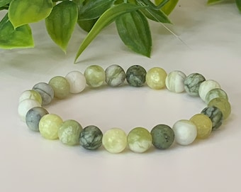 Green Jade Gemstone Bracelet - Stretch Bracelet, 8mm Frosted Jade Beads, Protection Bracelet, Gift for Her, Gift for Him, Healing Bracelet