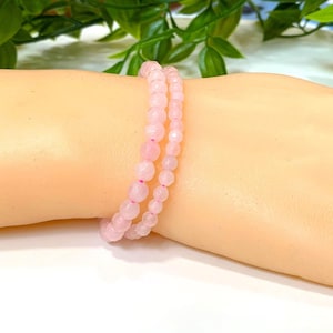 Dainty Rose Quartz Bracelet, Premium Grade Stretch Gemstone Bracelet, Faceted 4mm & 6mm Natural Rose Quartz Beads, Gift for Her, Love