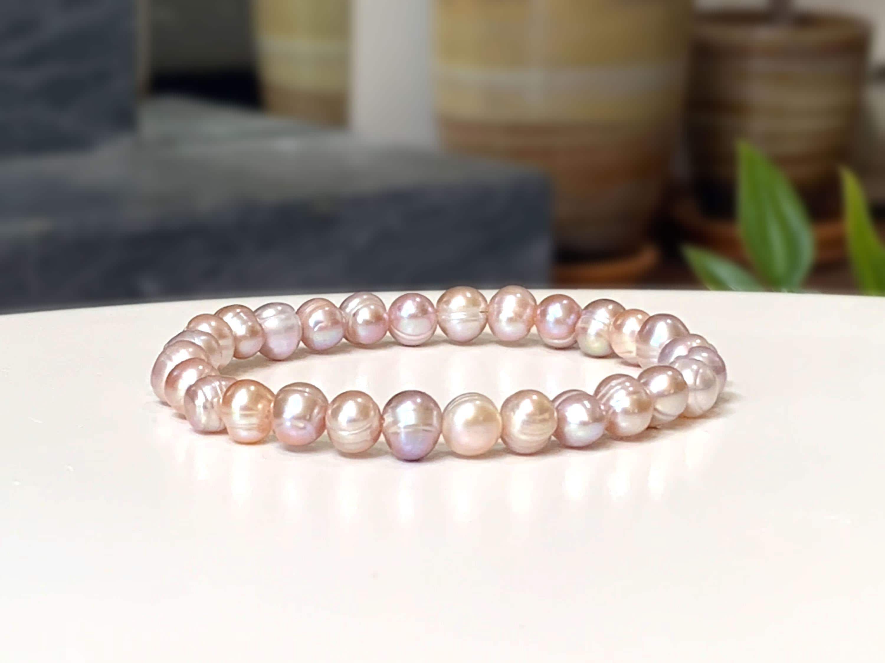 Natural Fresh Water Pearl Bracelet - Stretch Bracelet, 6-7mm Purple Grade AA+ Cultured Freshwater Pearl Beads, Gift for Her, Gift for Him