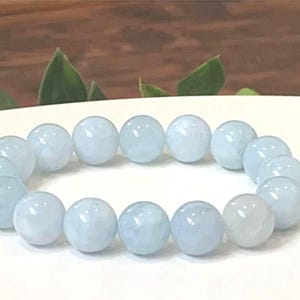 Blue Aquamarine Bracelet Custom Size with Natural Stone Crystals Beaded Bracelet 12mm Beads, Premium Grade Stretch Gemstone Bracelet