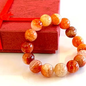 Crackled Orange Agate Bracelet: 12mm Gemstone Protection