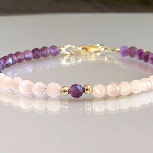 Dainty Amethyst Rose Quartz Bracelet, Sterling Silver Bracelet, Gemstone Jewelry, Delicate Bracelet, Gift for Her, 4.5mm Faceted Stones