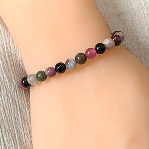Rainbow Tourmaline Bracelet, Premium Grade Stretch Gemstone Bracelet, 6mm Round Polished Beads, October Birthstone Minimalist Bracelet