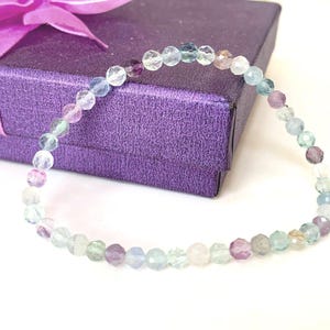 Dainty Rainbow Fluorite Bracelet: Grade AA+ 4mm Faceted Gemstone, Custom Size