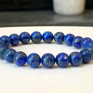 Pulsera de piedra preciosa lapislázuli azul profundo natural - pulsera elástica, cuentas de lapislázuli de grado AA+, regalo para ella, regalo para él