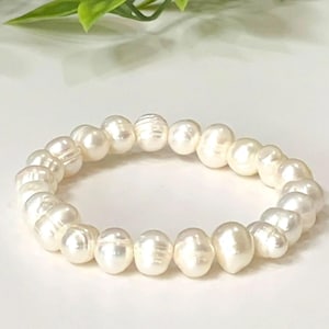 Fresh Water Pearl Bracelet - Stretch Bracelet, 7-8mm Natural Potato Shaped Freshwater Cultured Pearls, June Birthstone, Anniversary